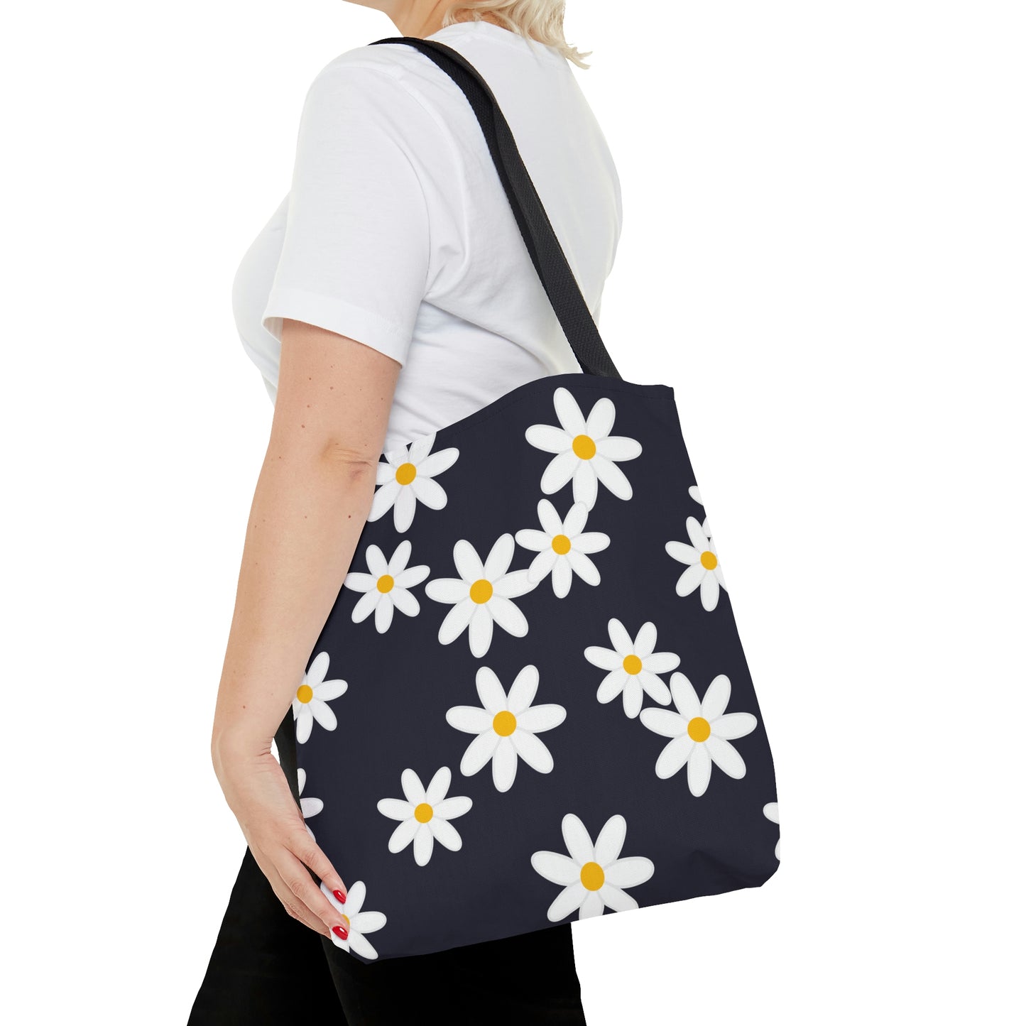 Daisy Tote Bag /Navy Blue Tote Bag / Floral Book Bag
