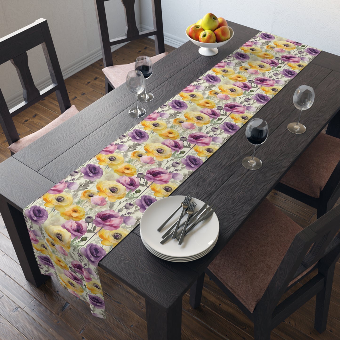 Purple Floral Table Runner, Yellow Summer Table Runner