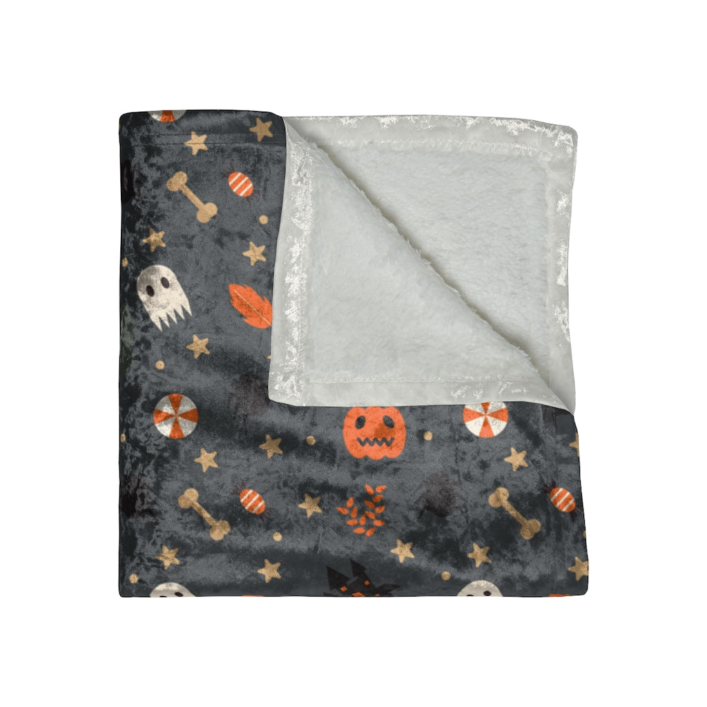 Halloween Blanket, Pumpkin Blanket, Ghost Decor, Crushed Velvet Blanket
