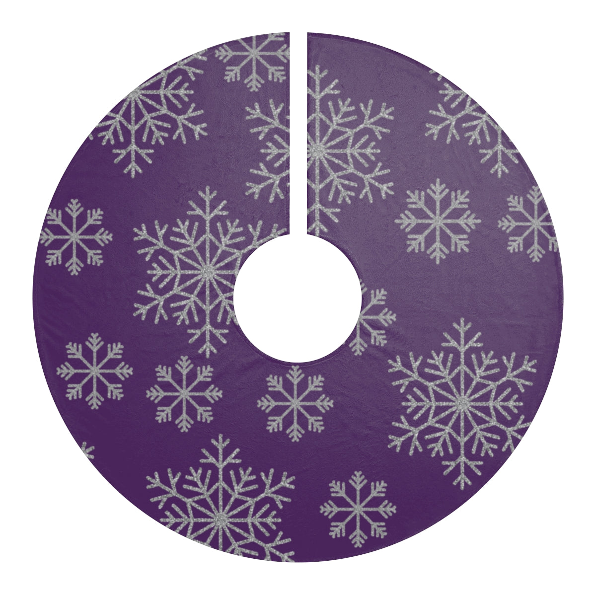 christmas tree skirt in purple color with silver snowflakes