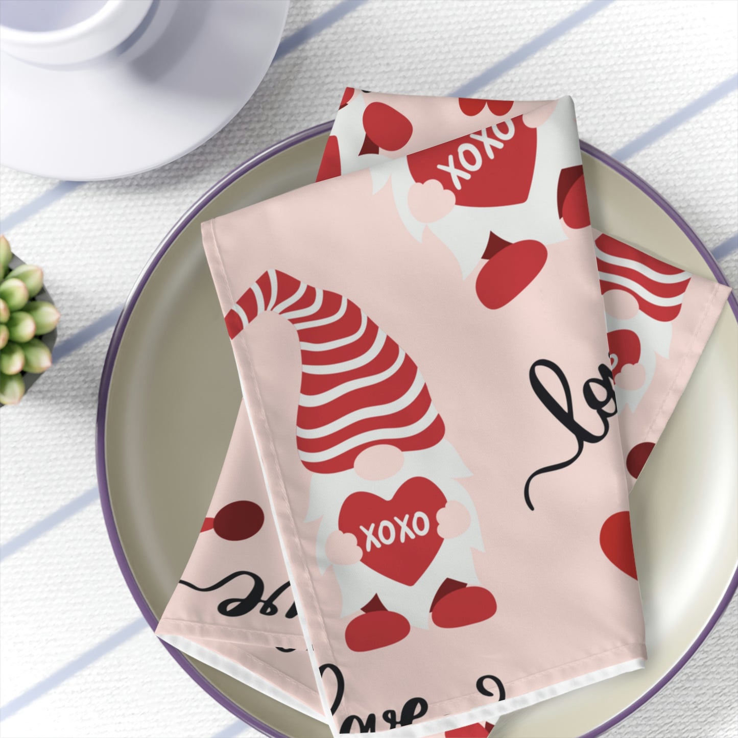 valentines day gnome cloth napkins