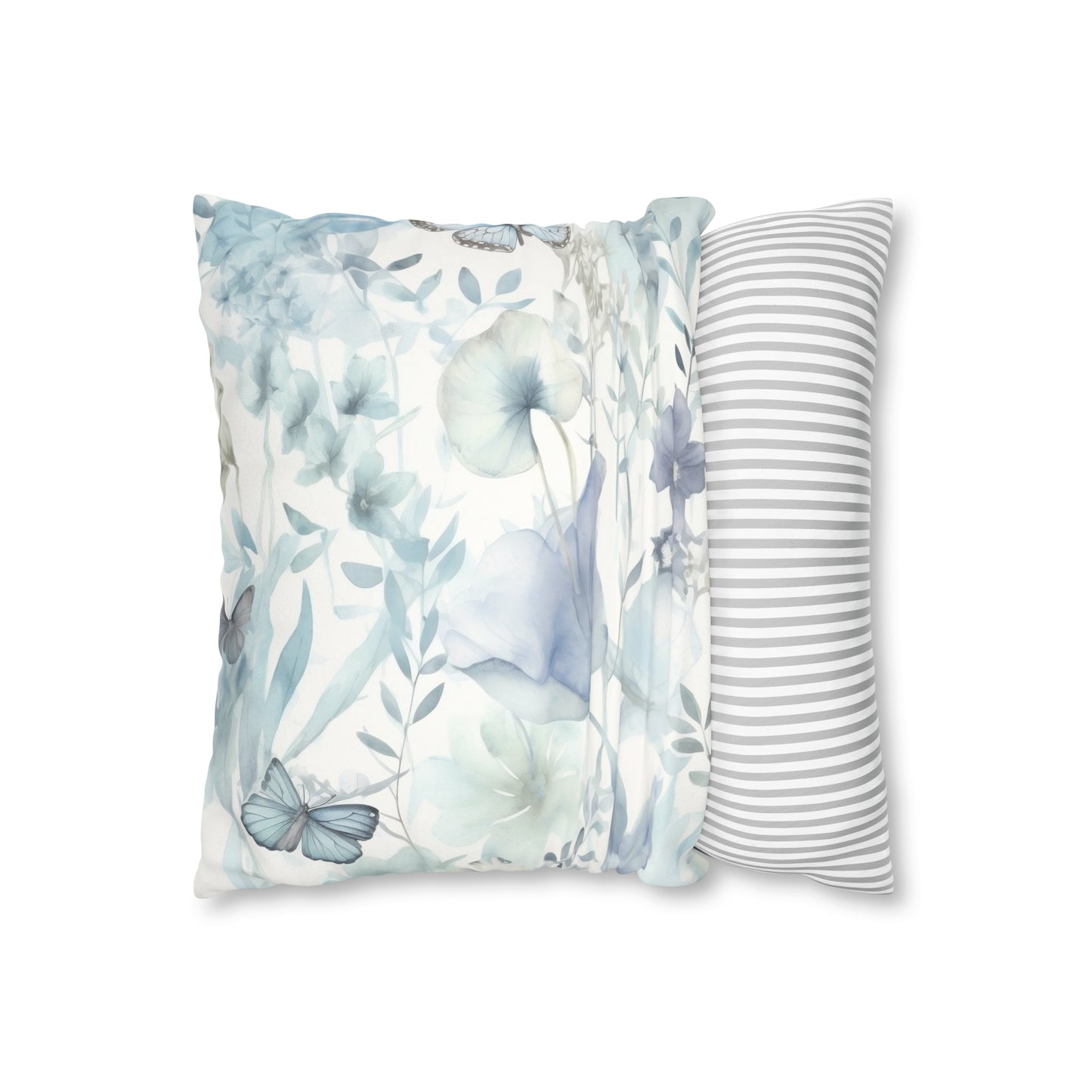 Blue Floral Pillowcase / Butterfly Decor