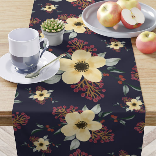 Navy Blue Floral Table Runner / Summer Table Decor