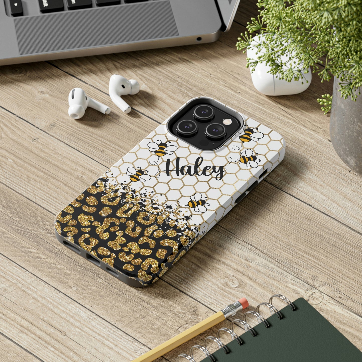 Women's Personalized Leopard Print and Bee Iphone Case