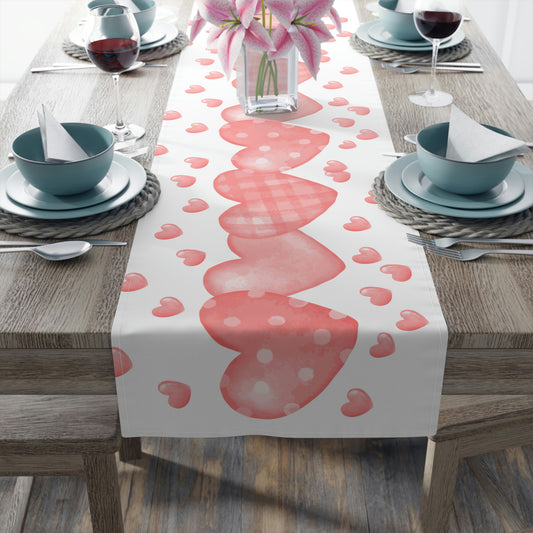 Pink Heart Valentines Day Table Runner