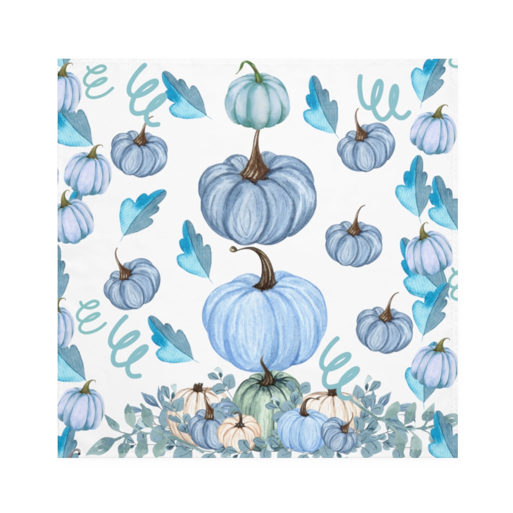 fall blue pumpkin cloth napkins with watercolor blue pumpkin and blue leaf pattern