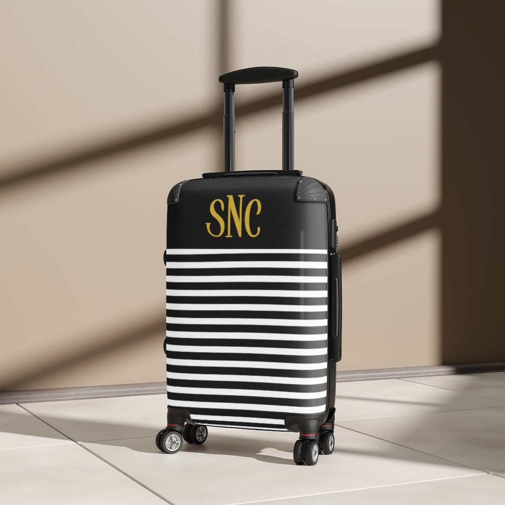 Monogram Suitcase Personalized luggage Black and White Striped Tra Farmhouse for the Soul