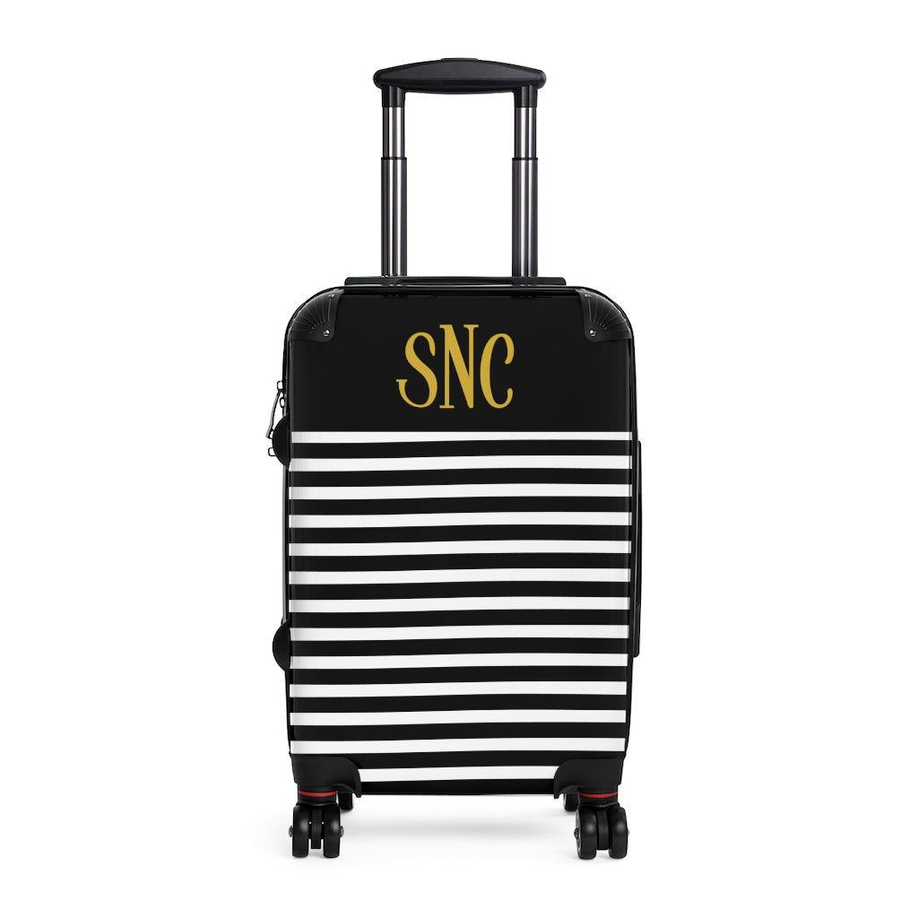 Monogram Suitcase Monogram Suitcase / Personalized luggage / Black and White Striped Tra ...