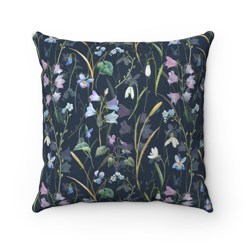 Navy Blue Floral Pillow / Purple Flower Pillow