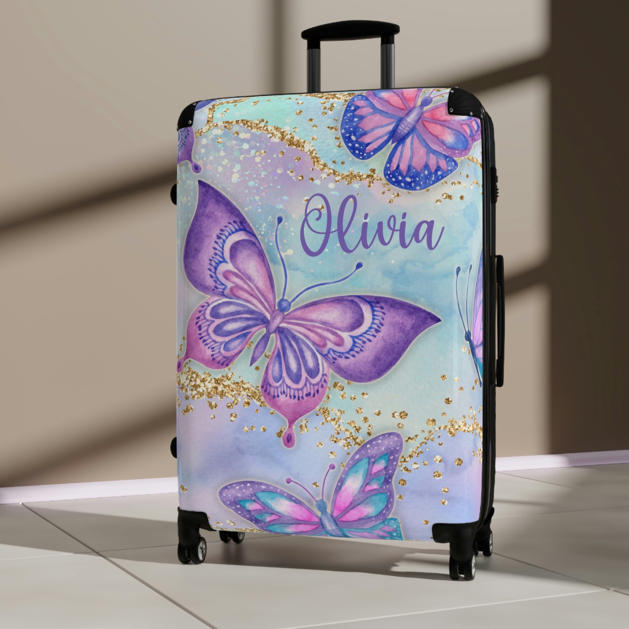 Purple cheap butterfly suitcase