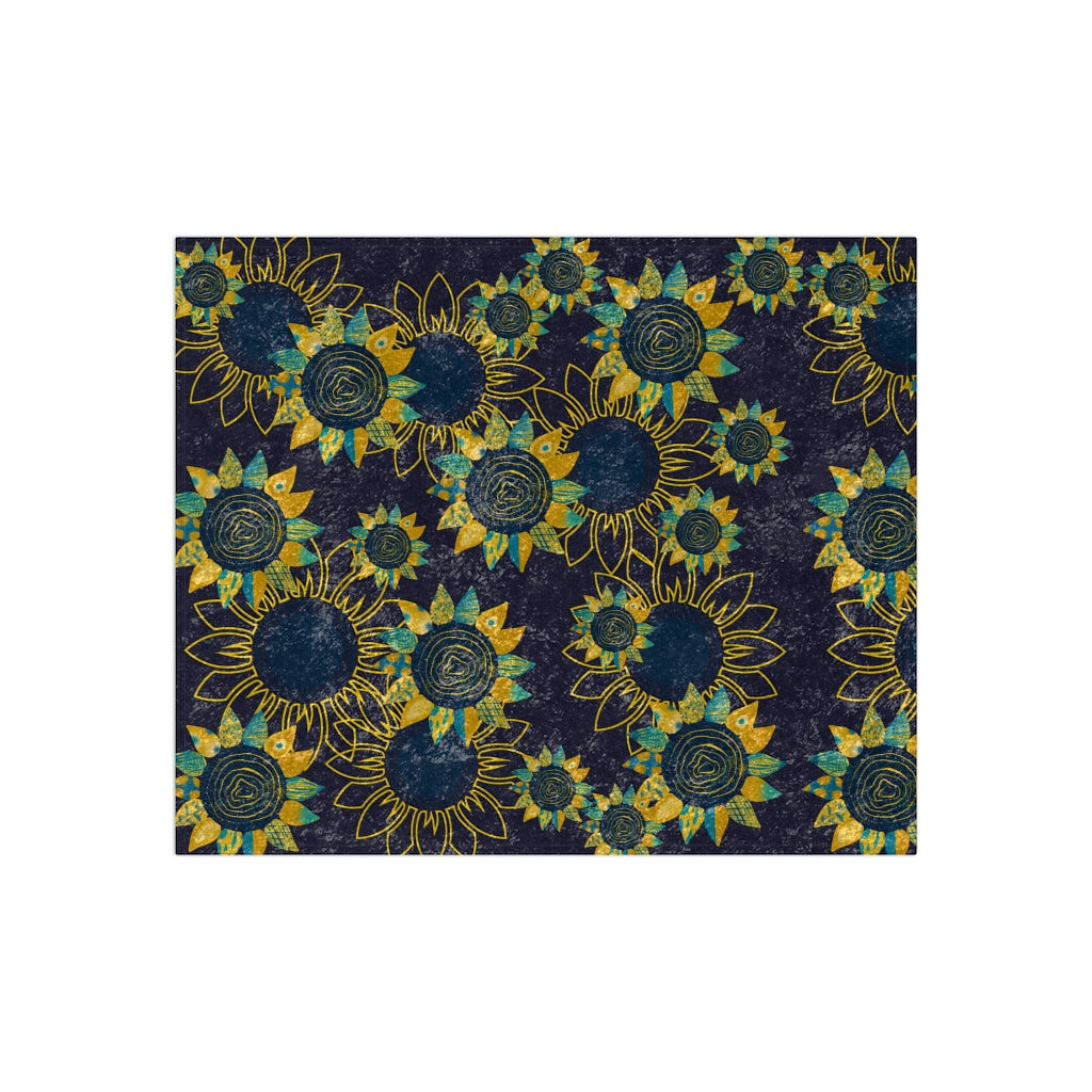navy blue velvet blanket with yellow sunflowers