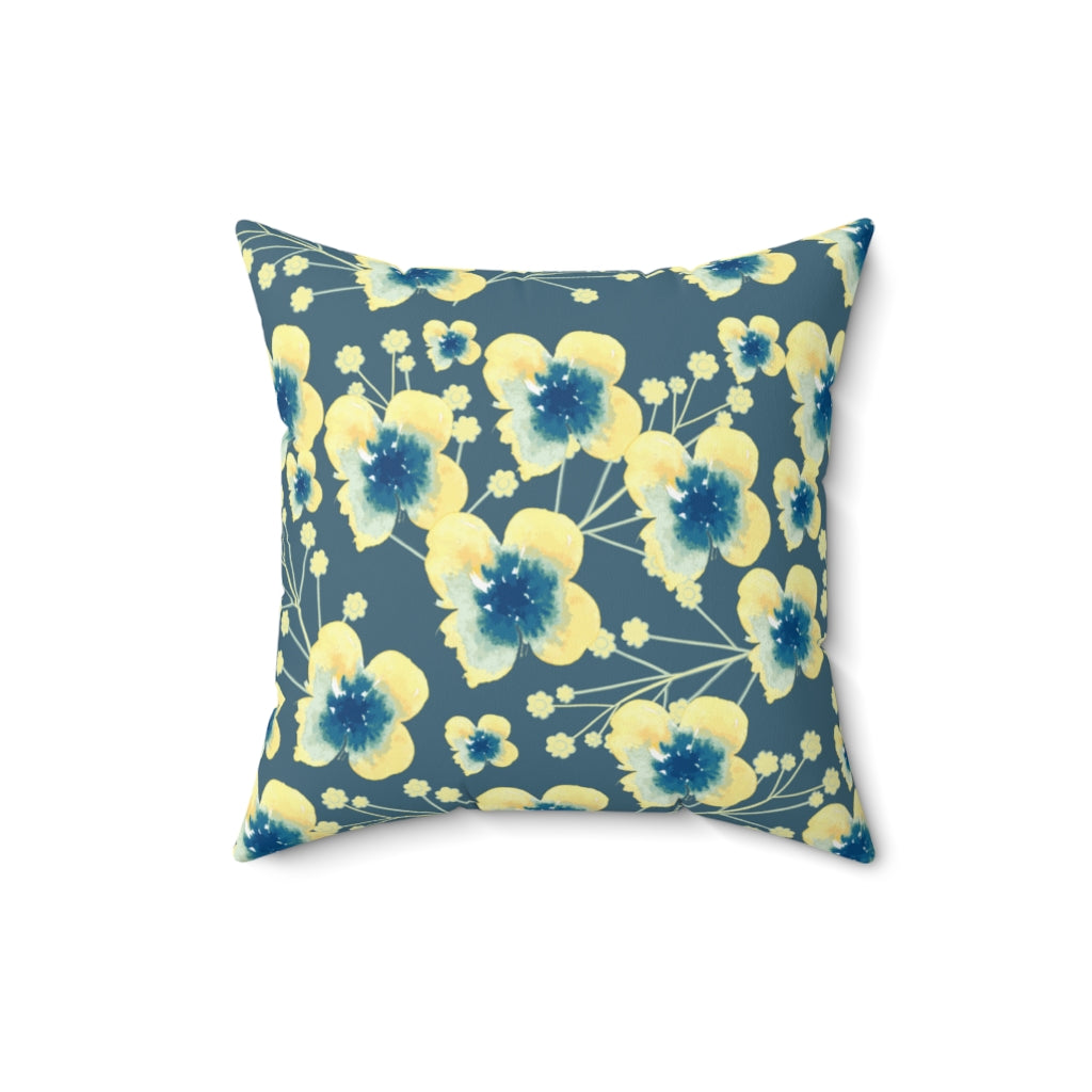blue and yellow flower throw pillow