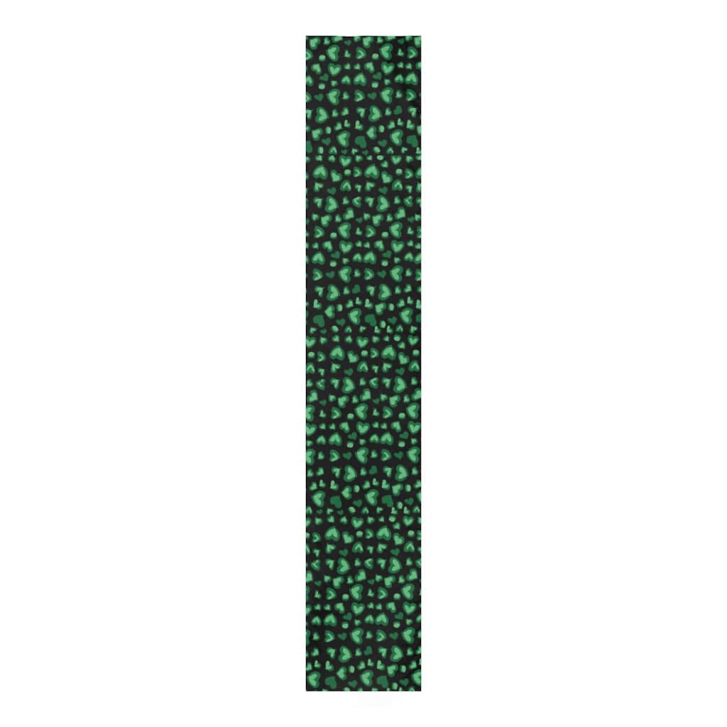 farmhouse table runner for st patricks day party with green heart pattern 