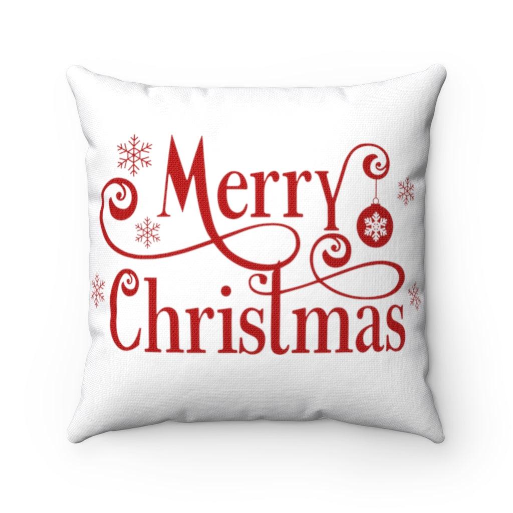 merry christmas pillow in white and red 