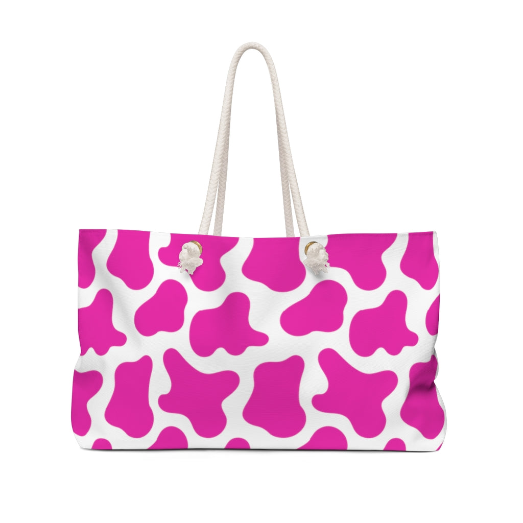 Pink Cow Print Travel Bag / Farmhouse Weekender Bag