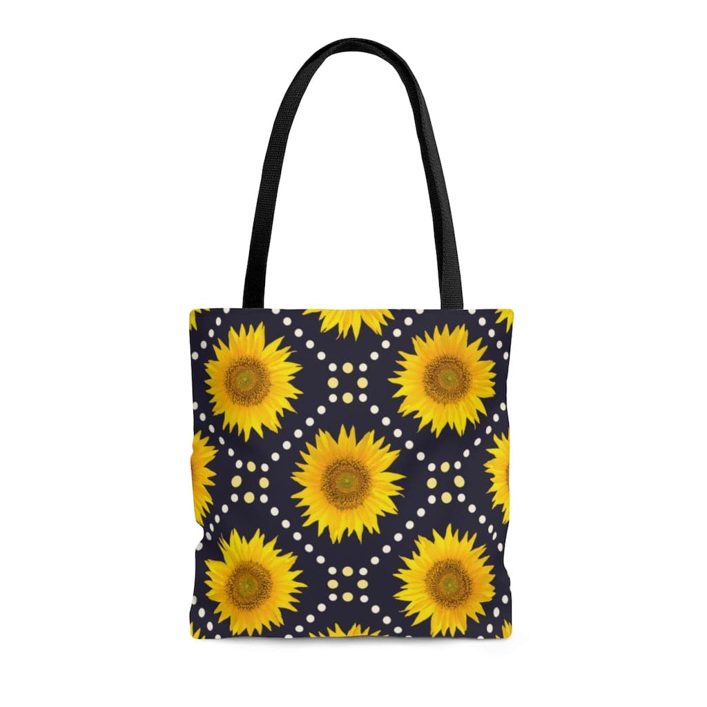 navy blue tote bag with sunflowers 