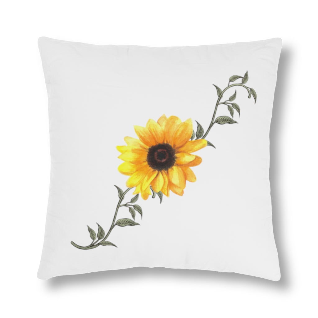 summer floral pillow with watercolor sunflower and leaves.