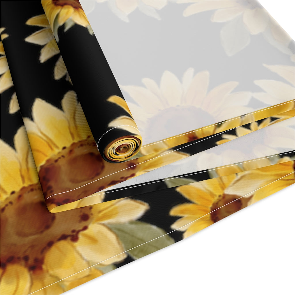 yellow sunflower table runner with black background