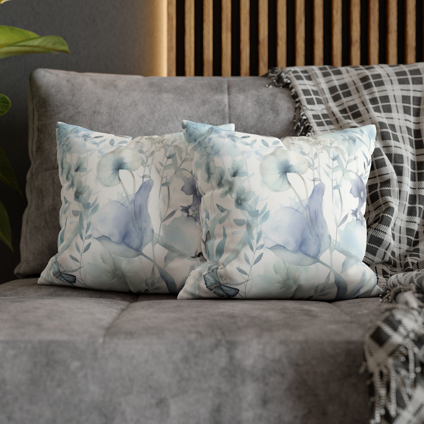 Blue Floral Pillowcase / Butterfly Decor