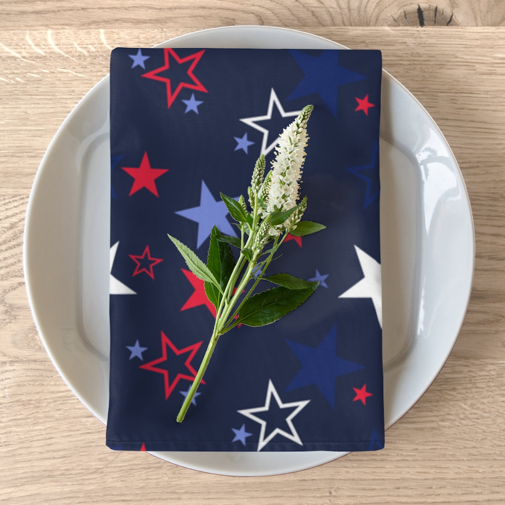 4th of july napkins, navy blue with red, white and blue stars
