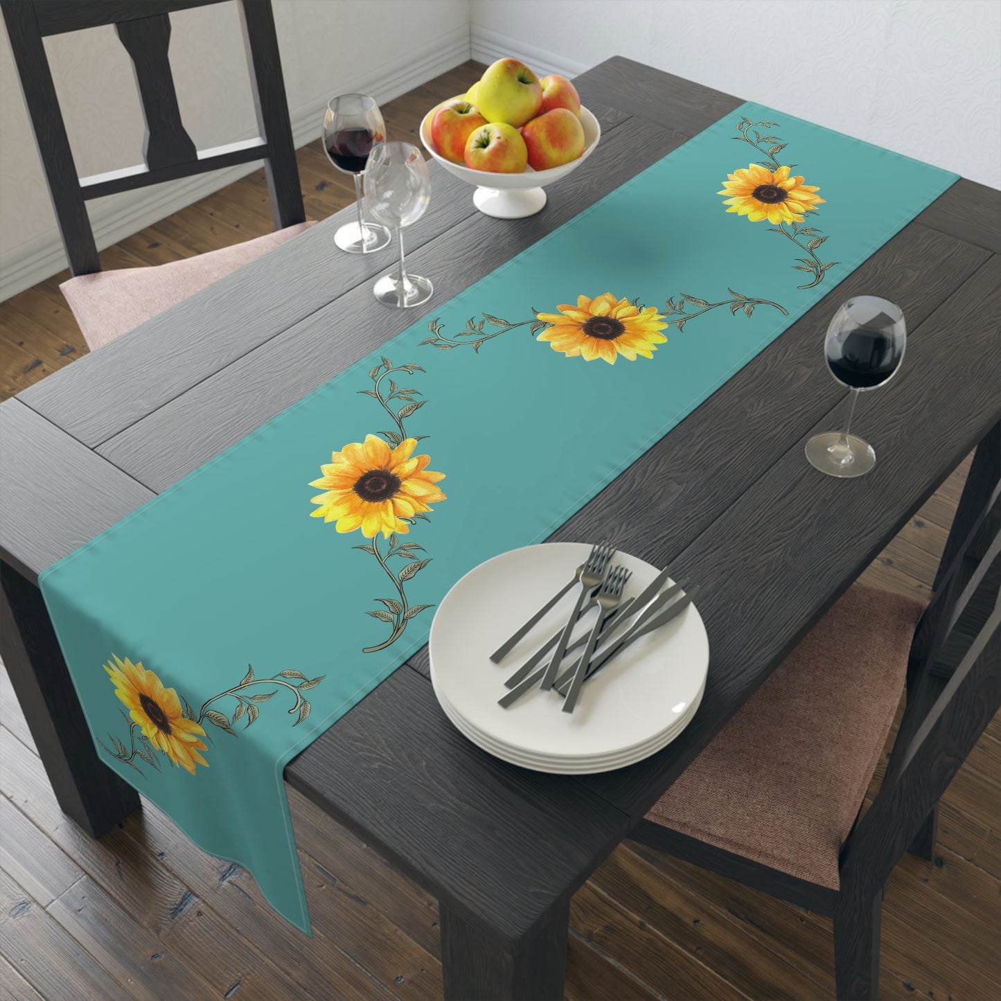 Sunflower Table Runner / Teal Table Runner / Sunflower Decor