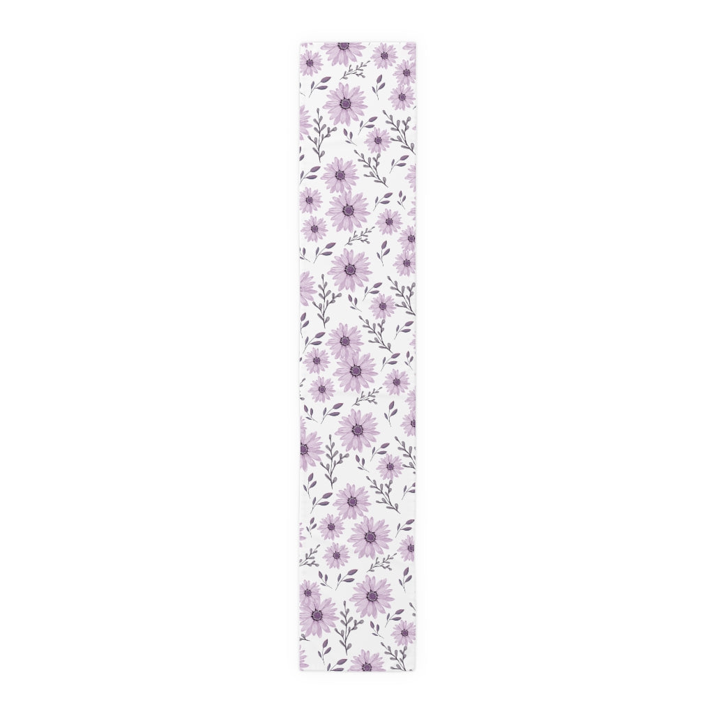 flat view of purple daisy table runner.