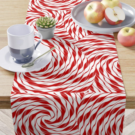 chrstmas candy cane table runner in red and white 