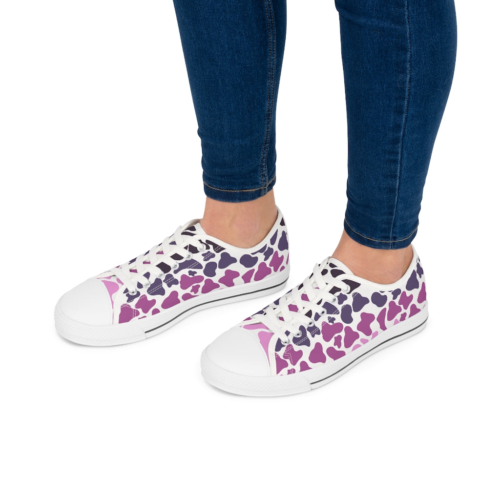 Cow Print Shoes / Pink Purple Cow Print Sneakers / Women's Low Top Sneakers