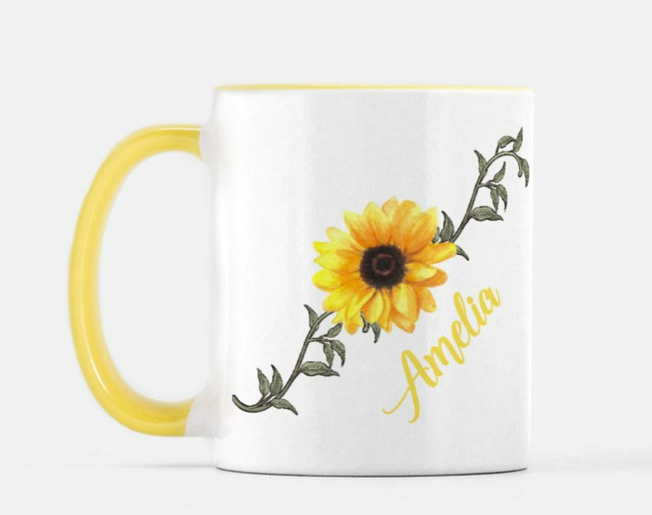 personalized yellow sunflower mug for summer or spring decor