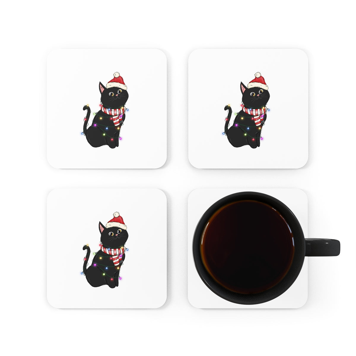 Christmas Cat Coaster / Set of 4