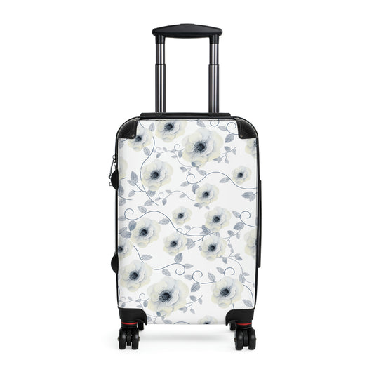 white floral womens wheeled suitcase