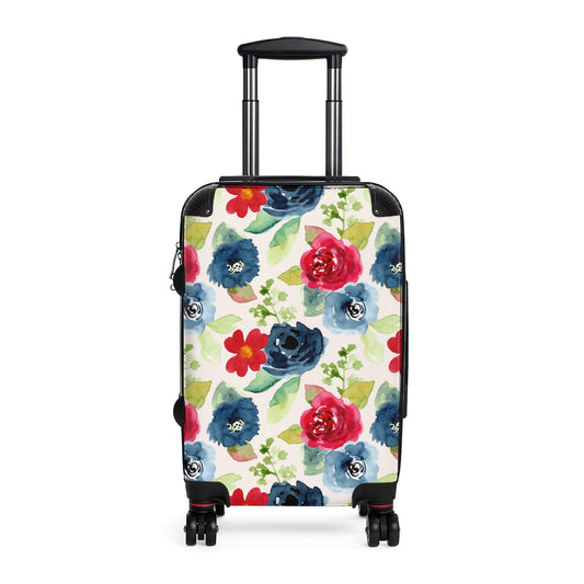 red and navy blue floral womens suitcase