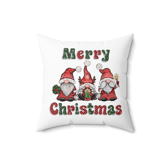 christmas pillow with three gnomes and merry christmas