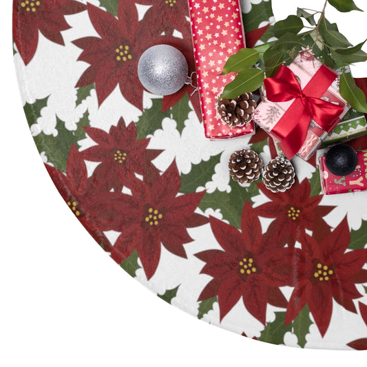 Christmas Tree Skirt /  Poinsettia Christmas Decor /  Christmas Decor