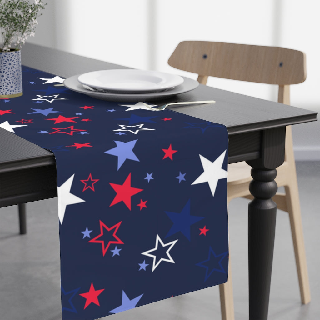 4th of july table runner in red, white and blue stars.