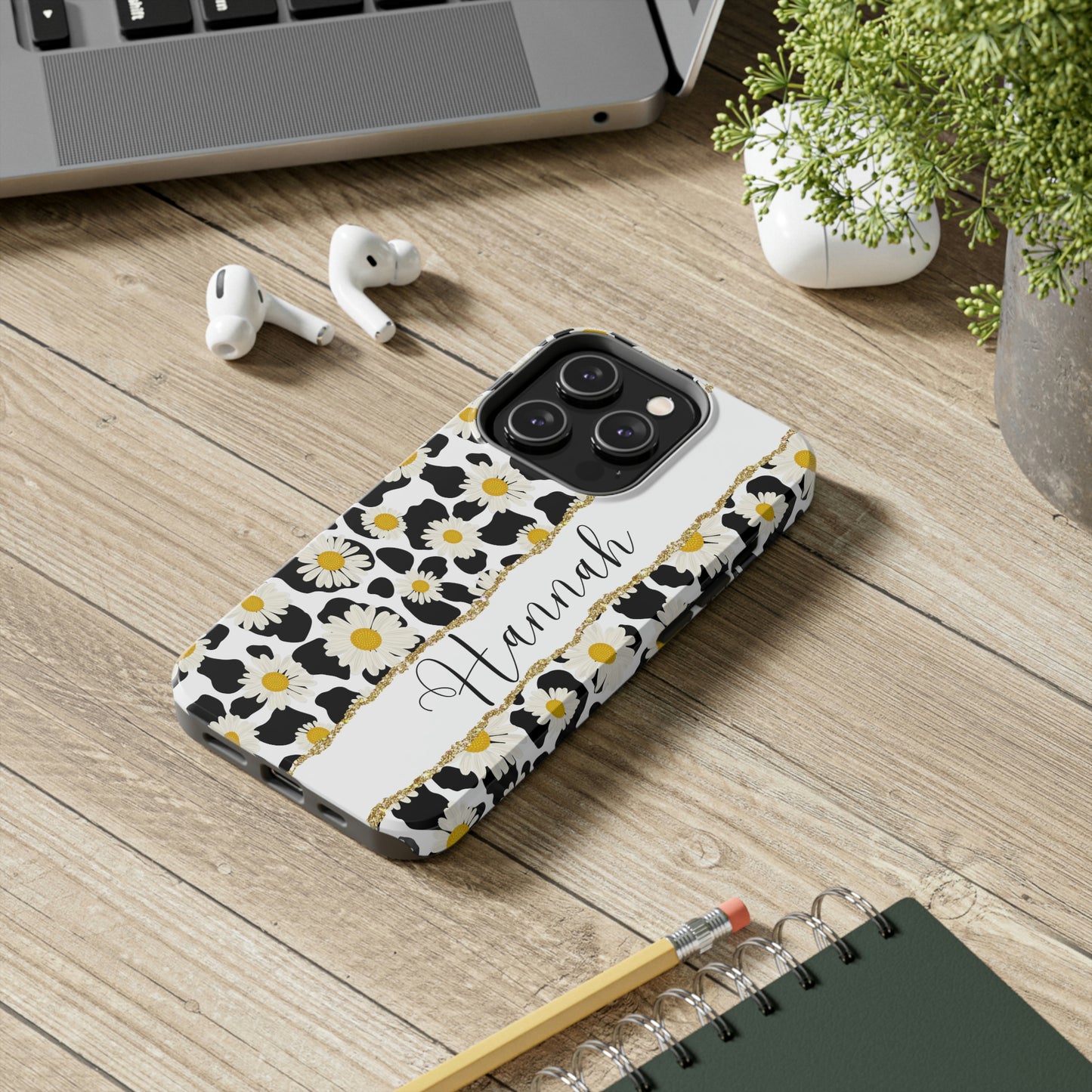 Personalized Cow Print and Daisy Iphone Case