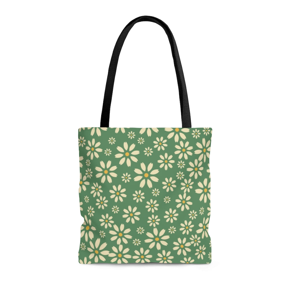 Daisy Flower Tote Bag / Green Tote Bag