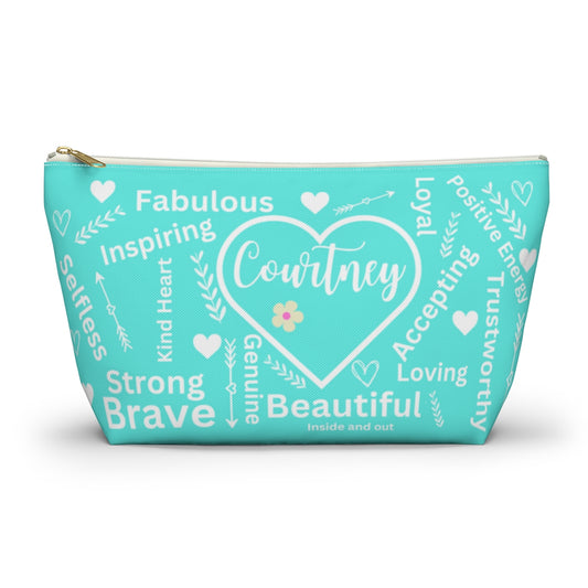 personalized cosmetic bag with motivational self love sayings