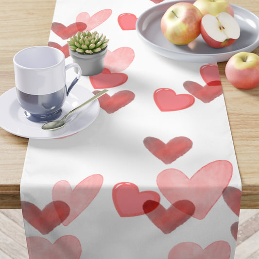 red and pink heart valentines day table runner