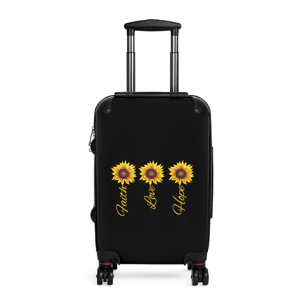 sunflower suitcase with black background