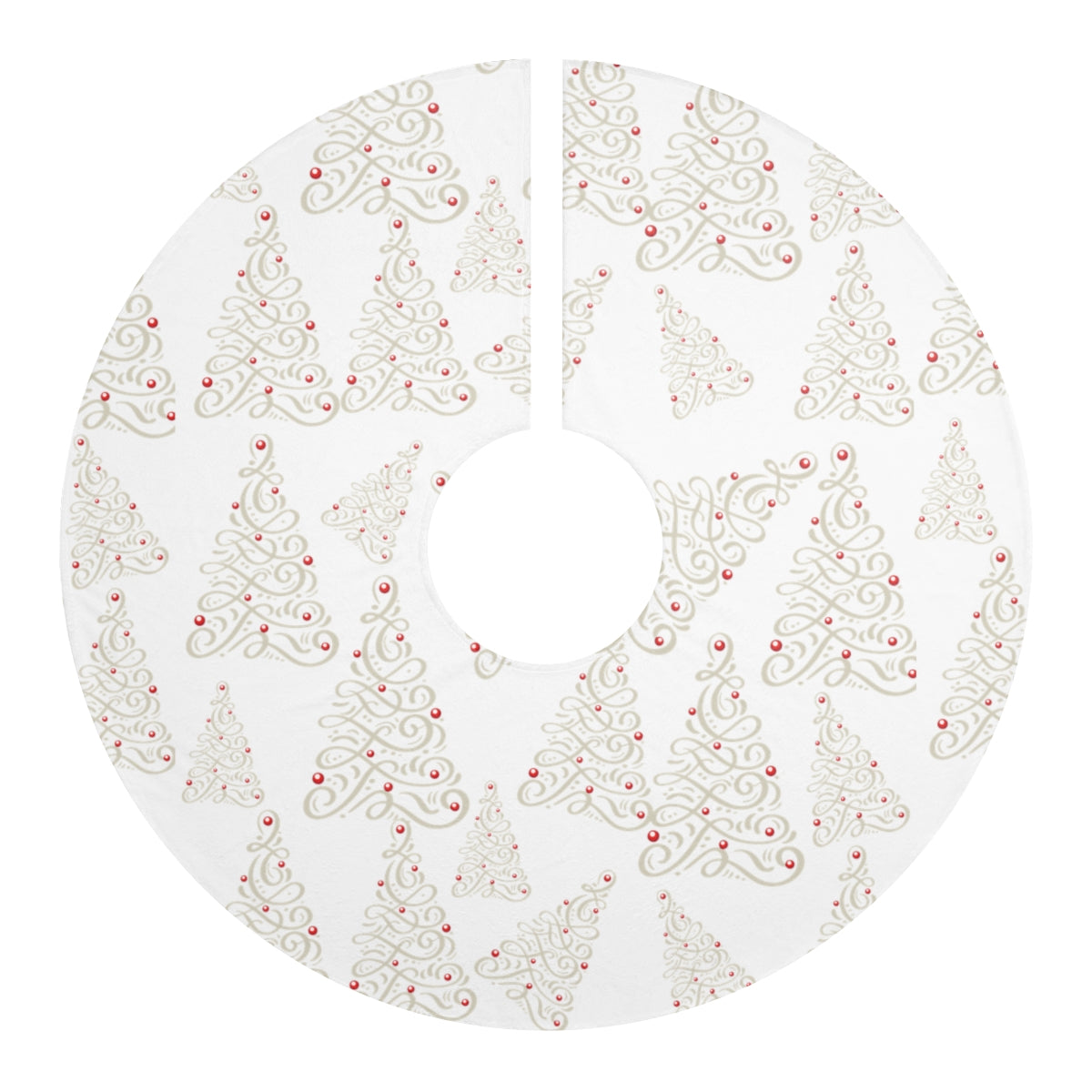 white christmas tree skirt with silver tree pattern
