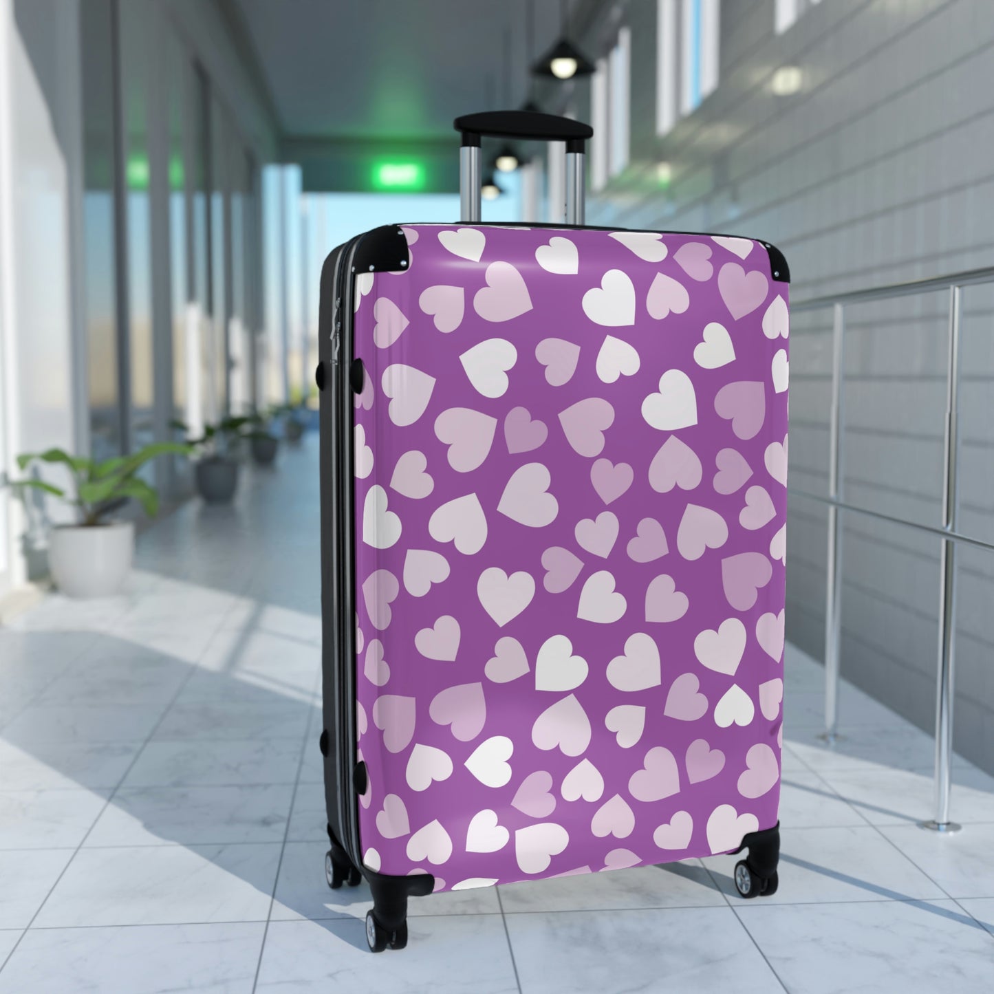 Purple Heart Suitcase / Purple Luggage / Heart Print Suitcase