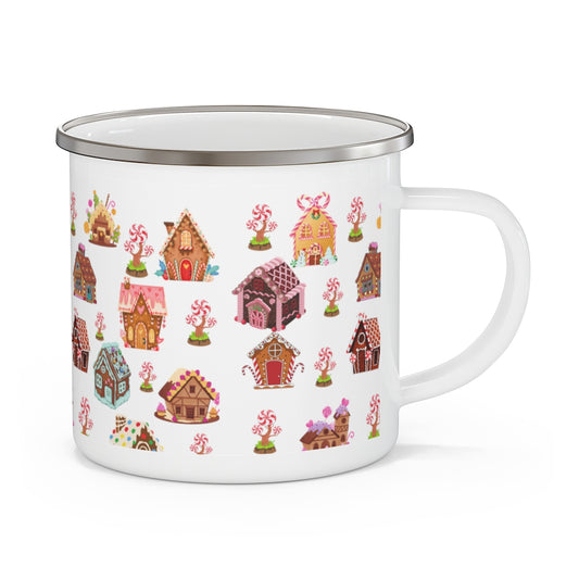 christmas mug with gingerbread house pattern