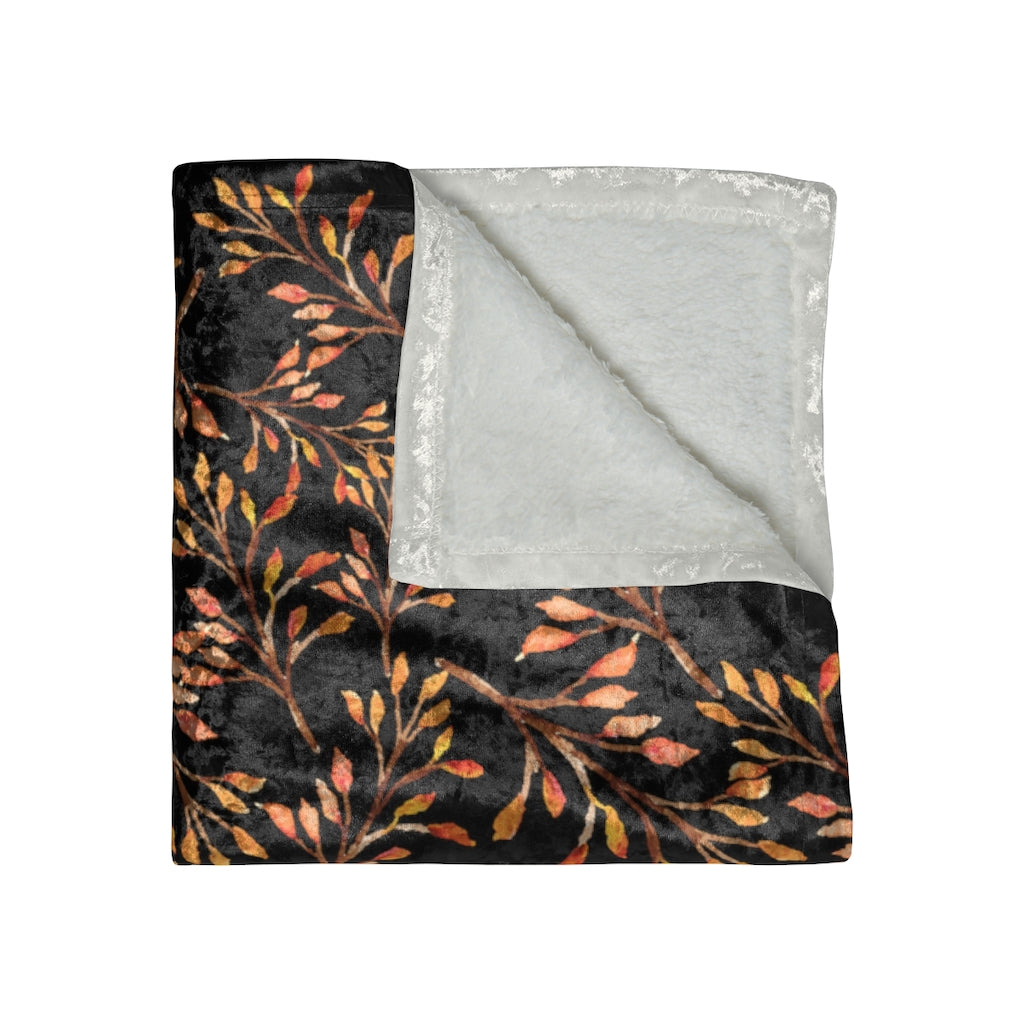 fall color changing leaves decor featuring a crushed velvet blanket with color changing leaf pattern