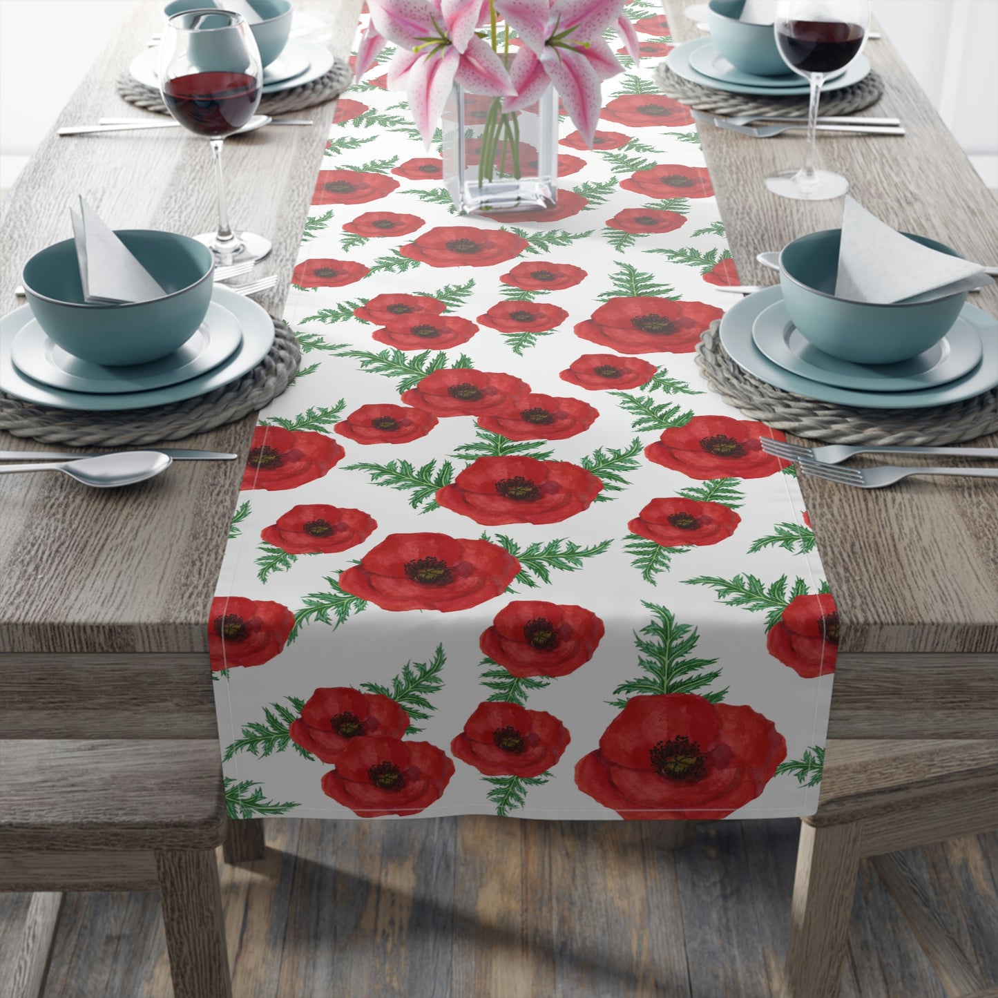 Poppy Table Runner / Red Poppy Decor