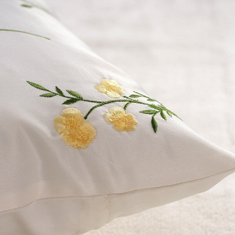 Summer Flower Embroidered Pillow Case
