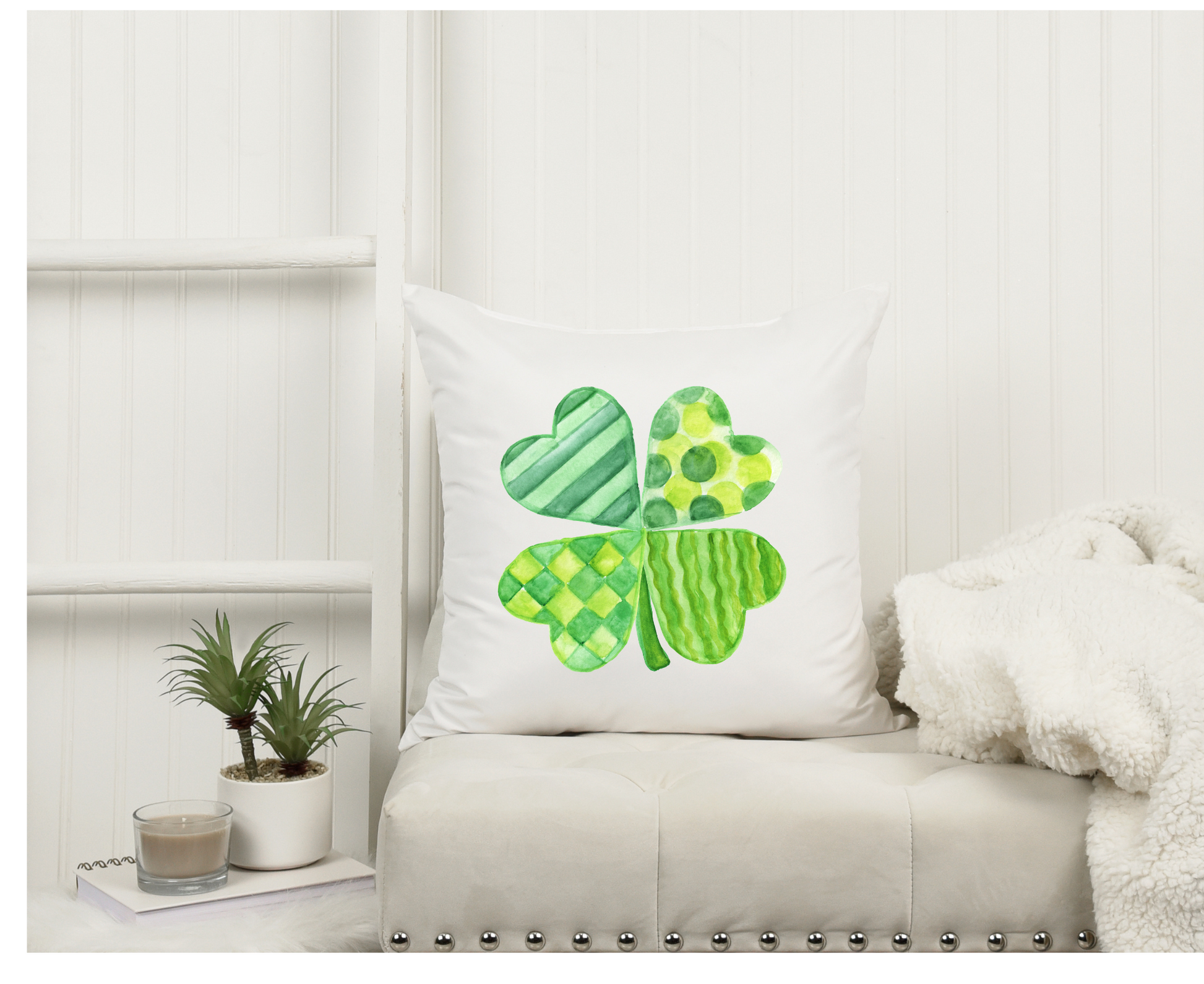 st patricks day pillow with a green shamrock