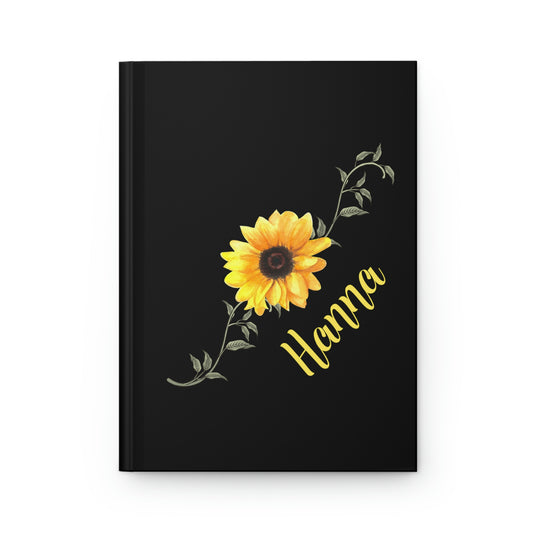 personalized black summer journal with sunflower print