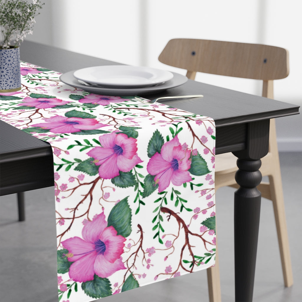 purple flower table runner with vines and leaves