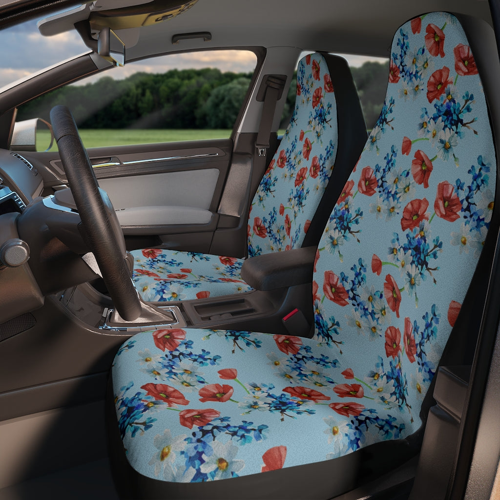 summer blue and red floral car seat covers